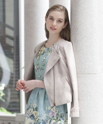 ＜ローズティアラL＞ 大きいサイズ ライダースレザー調ジャケット ベージュ 【三越・伊勢丹/公式】