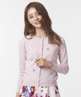 ＜ローズティアラL＞ 大きいサイズ フラワーモチーフ刺繍ニットカーディガン ピンク 【三越・伊勢丹/公式】