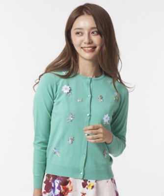 ＜ローズティアラL＞ 大きいサイズ フラワーモチーフ刺繍ニットカーディガン ミドリ 【三越・伊勢丹/公式】