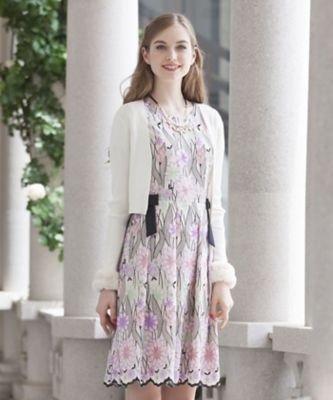 ＜ローズティアラL＞ 大きいサイズ ファースリーブニットリブボレロカーディガン シロ 【三越・伊勢丹/公式】