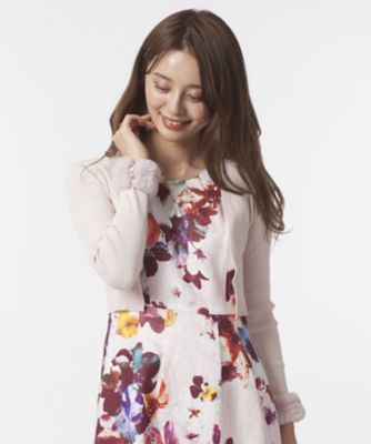 ＜ローズティアラL＞ 大きいサイズ ファースリーブニットリブボレロカーディガン ピンク 【三越・伊勢丹/公式】