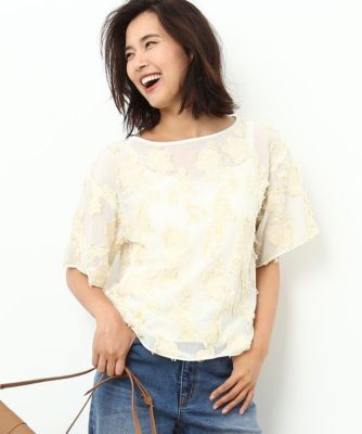 【SALE（三越）】＜ロペ/ROPE'＞ カットジャカードブラウス シロ 【三越・伊勢丹/公式】