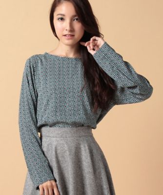 ＜OLD ENGLAND＞ ROSSO35 シルクジオメトリックプリントノーカラーブラウス グリーン 【三越・伊勢丹/公式】