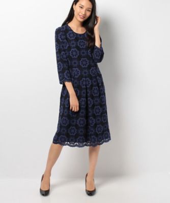 ＜レリアン プラスハウス＞ 大きいサイズ チュール刺繍ワンピース アオ 【三越・伊勢丹/公式】