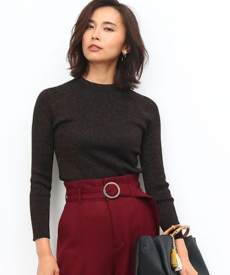 ＜ロペ/ROPE'＞ ラメクルーネックリブプルオーバー コゲチャ 【三越・伊勢丹/公式】