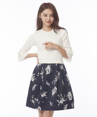 ＜ローズティアラL＞ 大きいサイズ スズランプリントドッキングニットワンピース シロ 【三越・伊勢丹/公式】