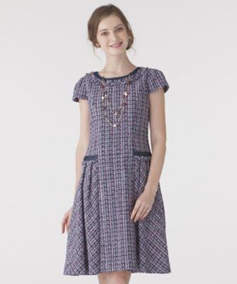 ＜ローズティアラL＞ 大きいサイズ ファンシーツイードフリンジワンピース ネービーブルー 【三越・伊勢丹/公式】