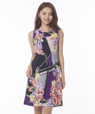 ＜ローズティアラ＞ フラワーパッチプリントワンピース ネービーブルー 【三越・伊勢丹/公式】