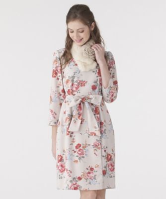 ＜ローズティアラ＞ レトロフラワープリントウエストリボンワンピース ピンク 【三越・伊勢丹/公式】