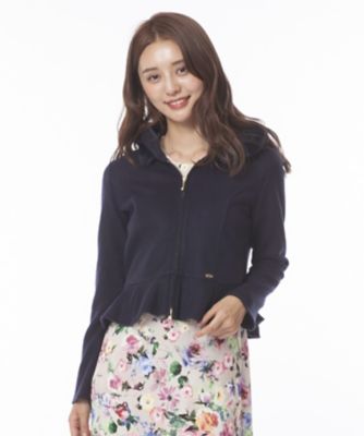 ＜ローズティアラ＞ ファー付きフードぺプラム切り替えパーカー ネービーブルー 【三越・伊勢丹/公式】