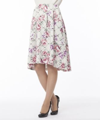 ＜ローズティアラ＞ フラワープリントバイヤスリボンフロッキースカート ベージュ 【三越・伊勢丹/公式】