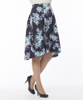 ＜ローズティアラ＞ フラワープリントバイヤスリボンフロッキースカート ネービーブルー 【三越・伊勢丹/公式】