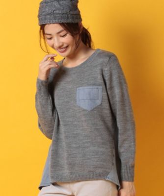 ＜CARA O CRUZ＞ ◆WEBカラー限定◆デニム使いのニット グレー 【三越・伊勢丹/公式】