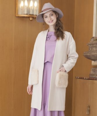 ＜ローズティアラL＞ 大きいサイズ ファーポケットジャケットコート ベージュ 【三越・伊勢丹/公式】