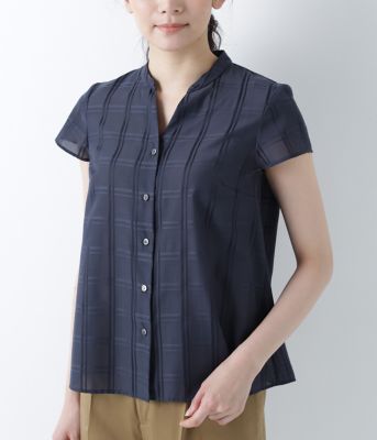 ＜ニューヨーカー/NEWYORKER＞ シャドーチェックスキッパーフレアブラウス(51659202) ネイビー 【三越・伊勢丹/公式】