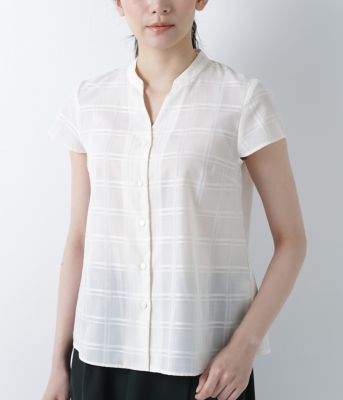 ＜ニューヨーカー/NEWYORKER＞ シャドーチェックスキッパーフレアブラウス(51659202) 白 【三越・伊勢丹/公式】
