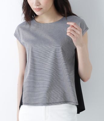 ＜ニューヨーカー/NEWYORKER＞ バックプリーツフレアミジンボーダーカットソー(51859601) 黒 【三越・伊勢丹/公式】