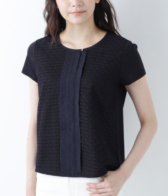 ＜ニューヨーカー/NEWYORKER＞ 【汗ジミ防止加工】フロントタックレースカットソー(51859602) ネイビー 【三越・伊勢丹/公式】