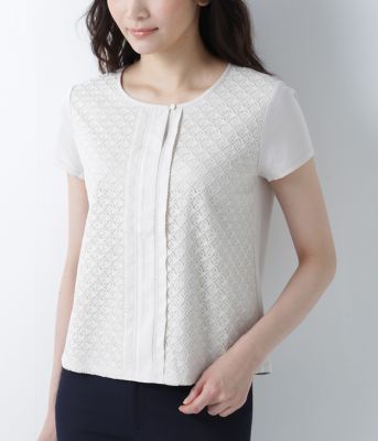 ＜ニューヨーカー/NEWYORKER＞ 【汗ジミ防止加工】フロントタックレースカットソー(51859602) 白 【三越・伊勢丹/公式】