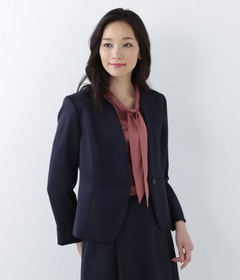 ＜ニューヨーカー/NEWYORKER＞ ウールシルクベネシャンノーカラージャケット(54-12-9101*)(クローバーサイズ) ネービーブルー 【三越・伊勢丹/公式】