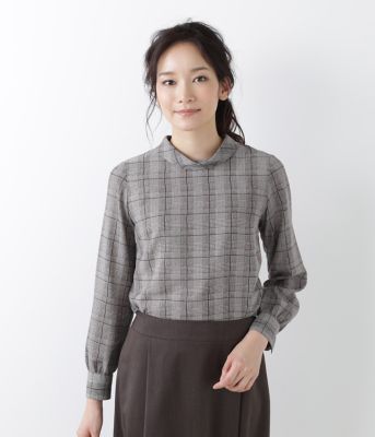 ＜ニューヨーカー/NEWYORKER＞ グレンチェックプリントブラウス(54-61-9107*)(クローバーサイズ) クロ 【三越・伊勢丹/公式】