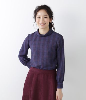 ＜ニューヨーカー/NEWYORKER＞ グレンチェックプリントブラウス(54-61-9107*)(クローバーサイズ) ネービーブルー 【三越・伊勢丹/公式】