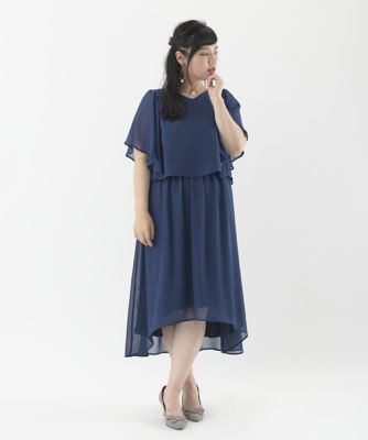 ＜Pale h'（ペールアッシュ）＞ 大きいサイズ シフォンロングドレス(PH17-AFOP09)(クローバー) ネイビー(13) 【三越・伊勢丹/公式】