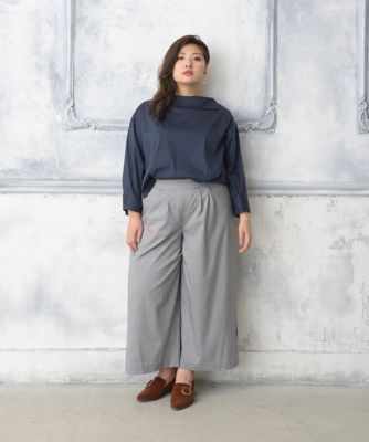 ＜Pale h'（ペールアッシュ）＞ 大きいサイズ チェックスリットタックワイドパンツ(PH17-AFP13)(クローバー) ブラック(26) 【三越・伊勢丹/公式】