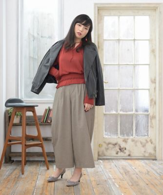 ＜Pale h'（ペールアッシュ）＞ 大きいサイズ チェックスリットタックワイドパンツ(PH17-AFP13)(クローバー) モカ(05) 【三越・伊勢丹/公式】