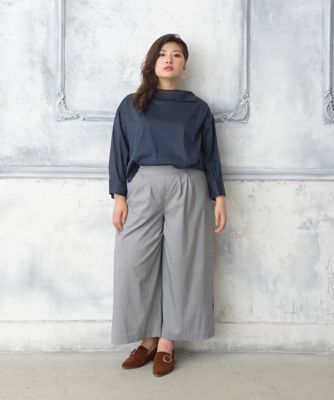 ＜Pale h'（ペールアッシュ）＞ 大きいサイズ ストレッチブロードアシンメトリカラーブラウス(PH17-AFS09)(クローバー) ネイビー(13) 【三越・伊勢丹/公式】