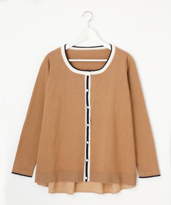 ＜Pale h'（ペールアッシュ）＞ 大きいサイズ 布帛ドッキングカーディガン(PH17-AK21)(クローバー) キャメル(04) 【三越・伊勢丹/公式】