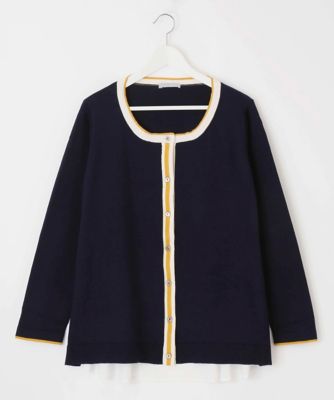 ＜Pale h'（ペールアッシュ）＞ 大きいサイズ 布帛ドッキングカーディガン(PH17-AK21)(クローバー) ネイビー(13) 【三越・伊勢丹/公式】