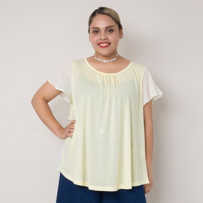 【SALE（伊勢丹）】＜VARAL DE MODA+＞ 大きいサイズ リヨセル綿天竺&ブラウジングシフォンプルオーバー(V71-4221)(クローバープラス) イエロー 【三越・伊勢丹/公式】