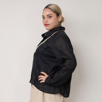 【SALE（伊勢丹）】＜VARAL DE MODA+＞ 大きいサイズ スラブローンワッシャータックブラウス(V71-4250)(クローバープラス) ブラック 【三越・伊勢丹/公式】