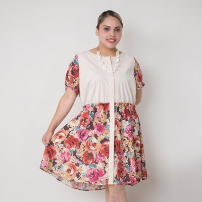 【SALE（伊勢丹）】＜VARAL DE MODA+＞ 大きいサイズ オリジナルインクジェットプリントシフォンワンピース(V71-7200)(クローバープラス) ベージュ 【三越・伊勢丹/公式】