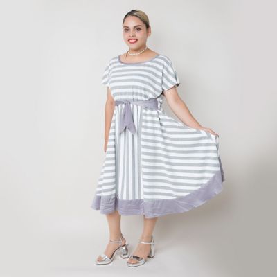 【SALE（伊勢丹）】＜VARAL DE MODA+＞ 大きいサイズ ベアミニ裏毛ボーダーワンピース(V71-7310)(クローバー) ライトグレー 【三越・伊勢丹/公式】