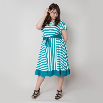 【SALE（伊勢丹）】＜VARAL DE MODA+＞ 大きいサイズ ベアミニ裏毛ボーダーワンピース(V71-7310)(クローバー) ターコイズ 【三越・伊勢丹/公式】