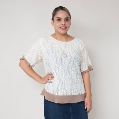 【SALE（伊勢丹）】＜VARAL DE MODA+＞ 大きいサイズ ベアポンチフリルプルオーバー(V71-8010)(クローバープラス) ベージュ 【三越・伊勢丹/公式】