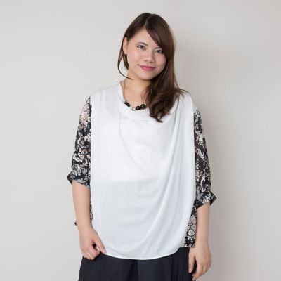 【SALE（伊勢丹）】＜VARAL DE MODA+＞ 大きいサイズ アラベスクプリントシフォンバックプルオーバー(V71-8130)(クローバープラス) ホワイト 【三越・伊勢丹/公式】