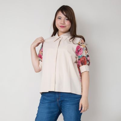 【SALE（伊勢丹）】＜VARAL DE MODA+＞ 大きいサイズ オリジナルインクジェットプリントシフォンシャツ(V71-8201)(クローバー) ベージュ 【三越・伊勢丹/公式】