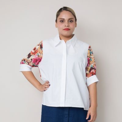 【SALE（伊勢丹）】＜VARAL DE MODA+＞ 大きいサイズ オリジナルインクジェットプリントシフォンシャツ(V71-8201)(クローバープラス) オフホワイト 【三越・伊勢丹/公式】