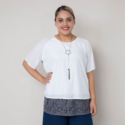 【SALE（伊勢丹）】＜VARAL DE MODA+＞ 大きいサイズ 裾レースリヨセル綿プルオーバー(V71-8210)(クローバープラス) ホワイト 【三越・伊勢丹/公式】