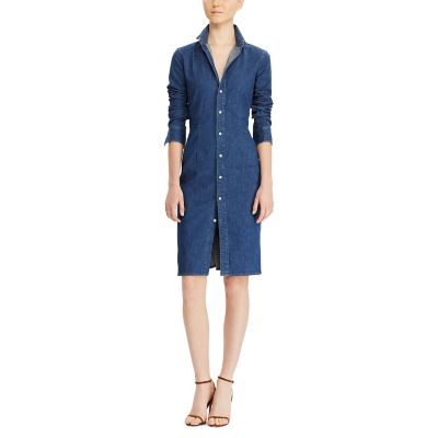 ＜POLO RALPH LAUREN（ウィメンズ）/ポロラルフローレン＞ ストレッチデニム シャツドレス B28ブルー 【三越・伊勢丹/公式】