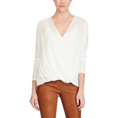 ＜POLO RALPH LAUREN（ウィメンズ）/ポロラルフローレン＞ シアーVネック ジャージー トップ B64ホワイト 【三越・伊勢丹/公式】