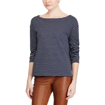 ＜POLO RALPH LAUREN（ウィメンズ）/ポロラルフローレン＞ ストライプド コットン ボートネック Tシャツ B89ブルー 【三越・伊勢丹/公式】