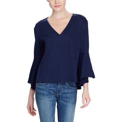 ＜POLO RALPH LAUREN（ウィメンズ）/ポロラルフローレン＞ コットンブレンド ベルスリーブ トップ B82ブルー 【三越・伊勢丹/公式】