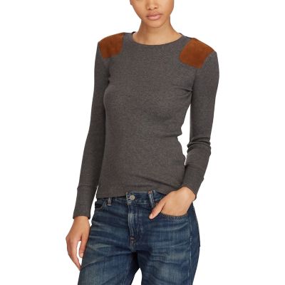 ＜POLO RALPH LAUREN（ウィメンズ）/ポロラルフローレン＞ スエードトリム クルーネック トップ D86グレー 【三越・伊勢丹/公式】