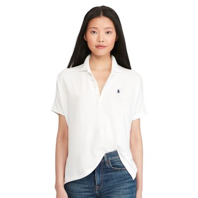 ＜POLO RALPH LAUREN（ウィメンズ）/ポロラルフローレン＞ ドレープ メッシュ ポロシャツ E86 ホワイト 【三越・伊勢丹/公式】