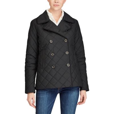 ＜POLO RALPH LAUREN（ウィメンズ）/ポロラルフローレン＞ レザートリム ピーコート B10ブラック 【三越・伊勢丹/公式】