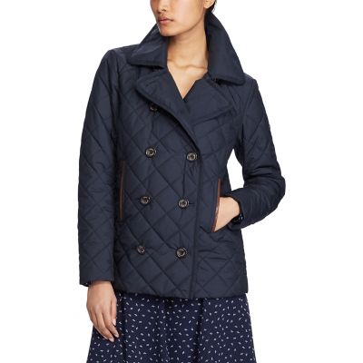 ＜POLO RALPH LAUREN（ウィメンズ）/ポロラルフローレン＞ レザートリム ピーコート B82ブルー 【三越・伊勢丹/公式】